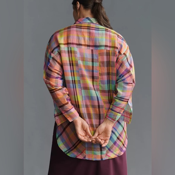 NWT Pilcro 3X Plus Long-Sleeve Mixed Madras Plaid Oversized Buttondown Shirt - Picture 6 of 11